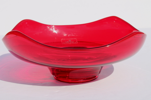 Mod vintage red glass bowl, Viking label Epic art glass bonbon candy dish