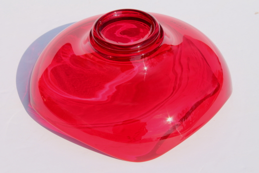 Mod vintage red glass bowl, Viking label Epic art glass bonbon candy dish