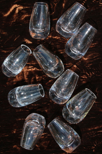 Mod vintage roly poly glass shot glasses, glass weighted bottom shots or vodka glasses