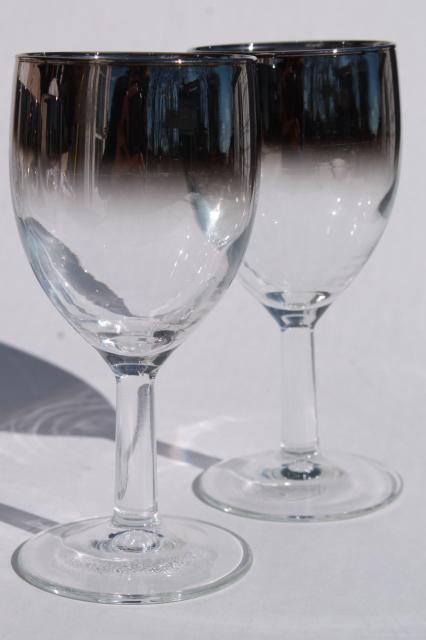 mod vintage silver fade wine glasses, French glass stemware ombre metallic color