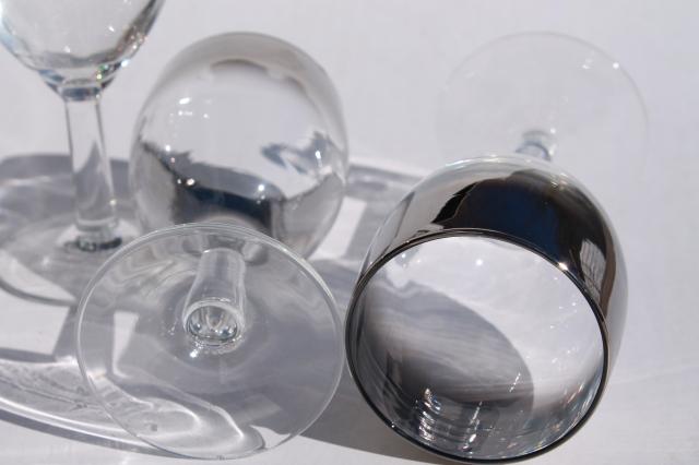 mod vintage silver fade wine glasses, French glass stemware ombre metallic color