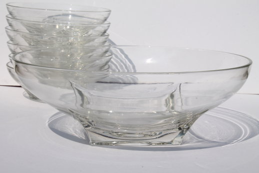 Mod vintage Simplicity glass salad set, square base round bowls mint in box