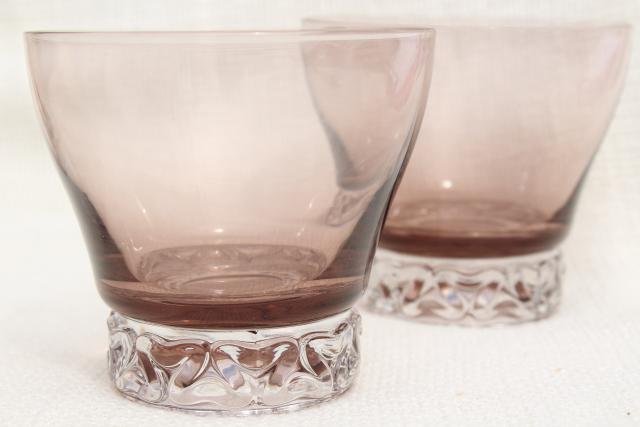 mod vintage smoke brown / crystal glass cocktail set of 8 drinking glasses, low ball tumblers