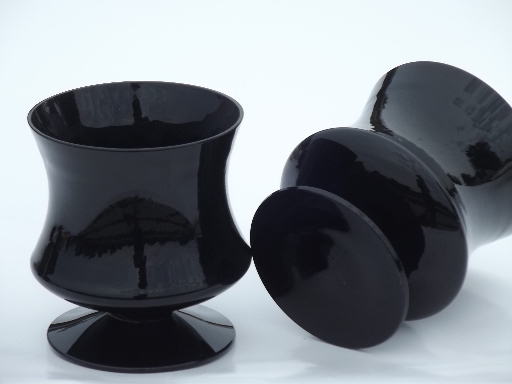 Mod wine glasses set, footed tumblers vintage ebony black opaque glass
