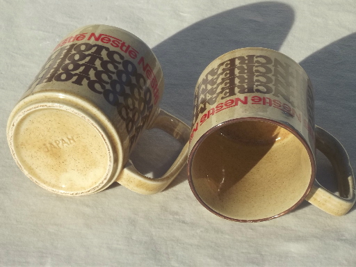 Nestle's chocolate Hot Cocoa mugs, retro 70s vintage Nestle advertising