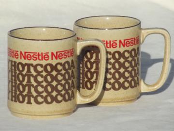Nestle's chocolate Hot Cocoa mugs, retro 70s vintage Nestle advertising