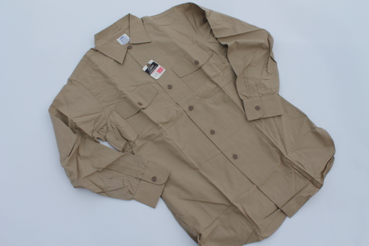New w/ tags vintage cotton work shirt, 40s 50s Elbeco label khaki uniform shirt