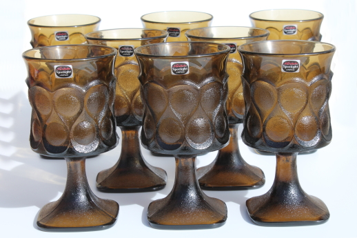 Noritake Spotlight water goblets, set of 8 retro smoke brown glass wine glasses