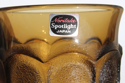 Noritake Spotlight water goblets, set of 8 retro smoke brown glass wine glasses