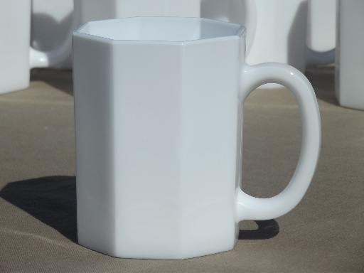 Octime Arcoroc white glass mugs set of 8, vintage milk glass coffee cups