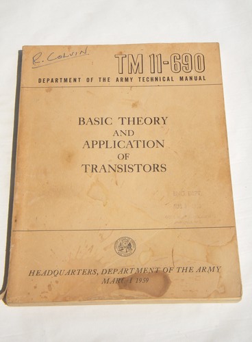 Old 1959 US Army manual Theory/Application of transistors TM 11-690