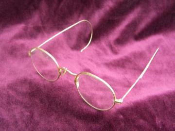Old antique gold rimed spectacles or eyeglass frames, vintage Artcraft