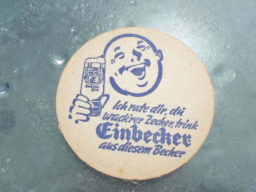 Old Einbecker beer advertising, German beer garden paper coasters