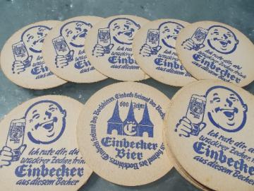 Old Einbecker beer advertising, German beer garden paper coasters