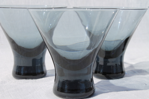 Old Morgantown Normandie grey smoke glass cocktail pitcher & glasses set, 60s vintage