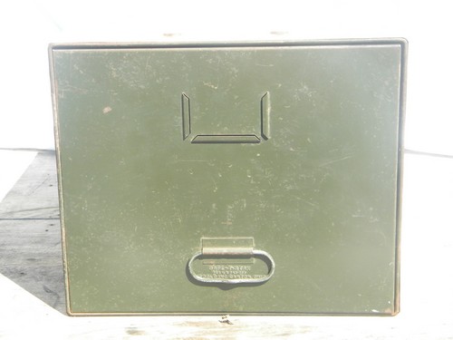 Old olive drab industrial  file folder cabinet box,  steel w/single drawer