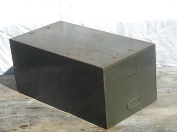 Old olive drab industrial  file folder cabinet box,  steel w/single drawer