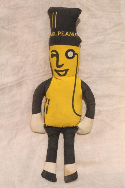 old printed cloth doll Mr Peanut Planters peanuts vintage advertising