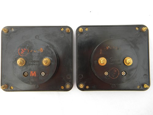 Pair of deco vintage industrial electrical panel meters for DC amps