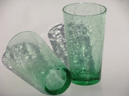 Pale green crackle glass tumblers, retro mid-century modern vintage