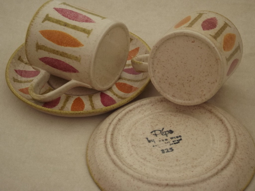 Pepe Red Wing pottery dinnerware, 60s mod  design in pink, orange, lime!