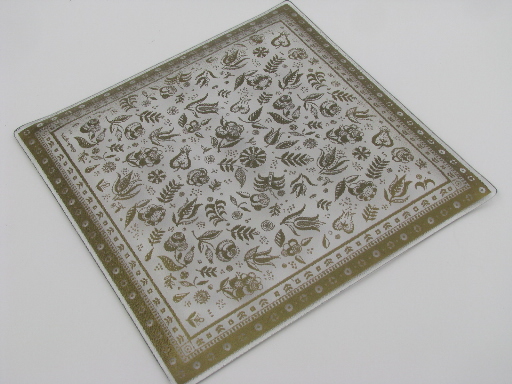 Persian Garden vintage gold Briard bent glass serving tray / square plate