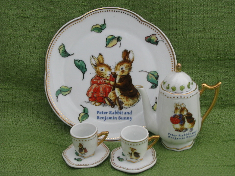 Peter Rabbit & Benjamin Bunny doll size porcelain tea set for Easter