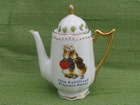 Peter Rabbit & Benjamin Bunny doll size porcelain tea set for Easter