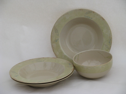 Pier 1 Antiqued pattern pottery dinnerware dishes lot, cereal & soup bowls