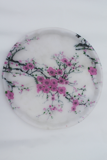 Pink cherry blossoms table top tray w/ vintage paper label in Japanese