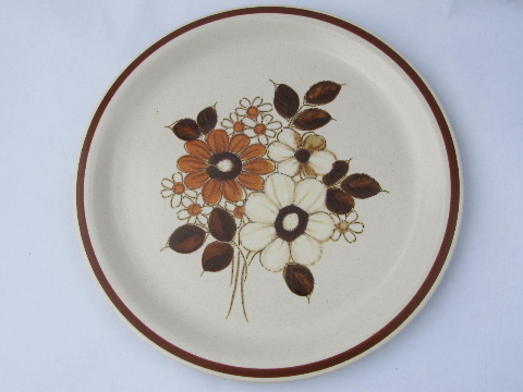 Pleasant Grove flowered stoneware dinner plates, Woodhaven pottery