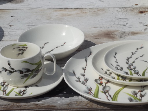 Pussy willow print 50s vintage W S George china dinnerware, set for 6