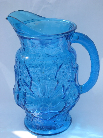 Rainflower retro vintage Anchor Hocking glass pitcher, laser blue