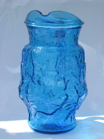 Rainflower retro vintage Anchor Hocking glass pitcher, laser blue