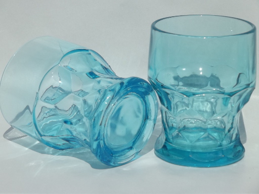 Rare aqua blue Georgian pattern glass tumblers, 6 vintage juice glasses