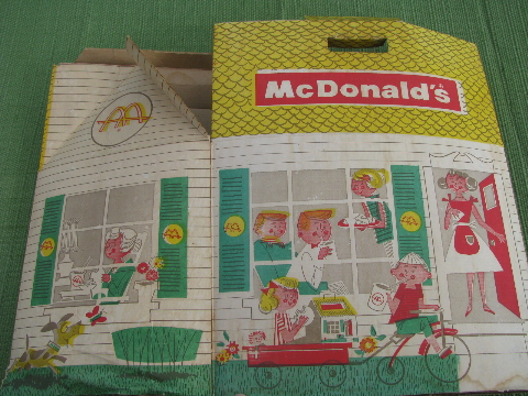 Rare early undated McDonald's paper carrier box, printed dollhouse