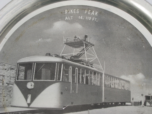 Real photo Pikes Peak railway trolley 50s vintage souvenir cocktail tray