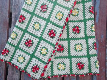 Red and yellow flowers patchwork quilt size crochet granny square afghan