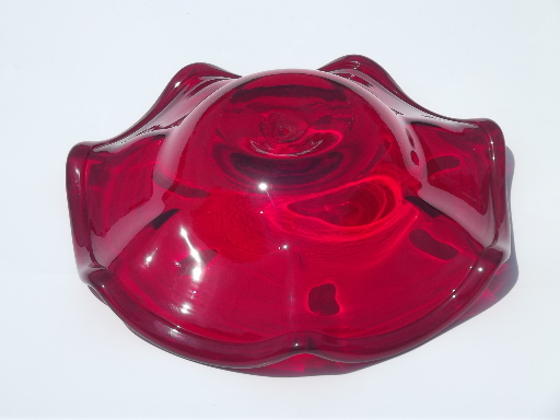 Red & blue hand blown glass bowls, retro mod freeform flower shapes