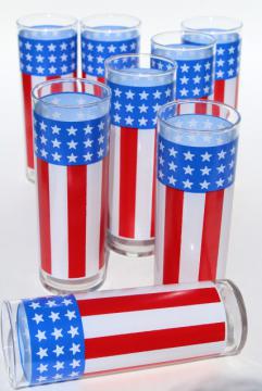 red white blue flag stars & stripes tall tumblers, retro vintage tom collins glasses