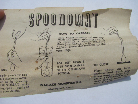 Retro 1950s Spoonomat mixed drinks stirring spoon, vintage drink mixer