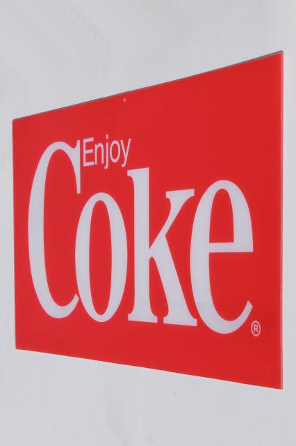 retro 1970s or 1980s vintage Coca Cola plexiglass plastic sign Enjoy Coke