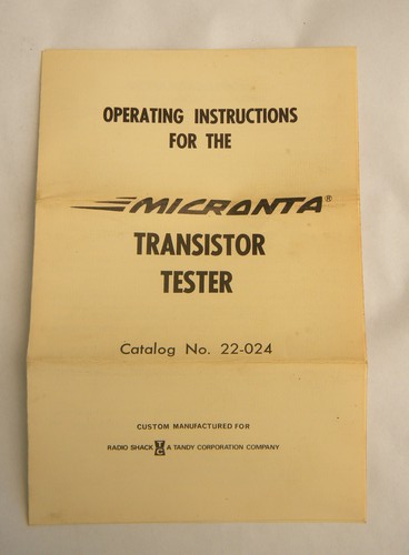 Retro 1970s Radio Shack/Micronta dynamic transistor checker w/manual