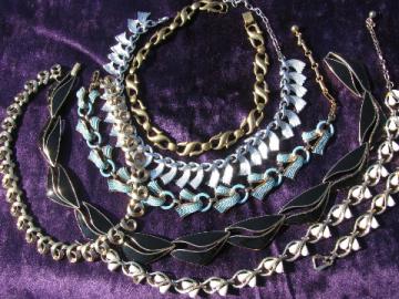 Retro 60s - 70s costume jewelry, choker necklace lot, Trifari, Bergere