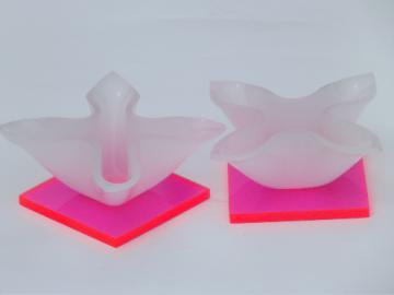 Retro 60s 70s neon pink day-glo florescent plastic candle holders