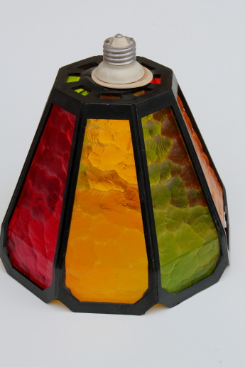 Retro 60s 70s plastic 'stained glass' shade for single bulb ceiling fixture light