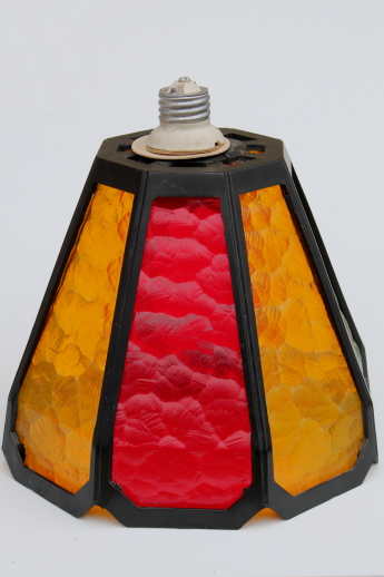 Retro 60s 70s plastic 'stained glass' shade for single bulb ceiling fixture light