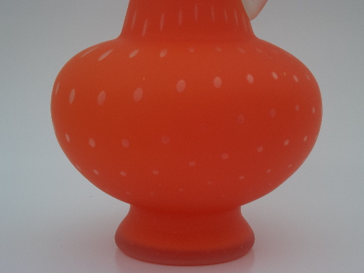 Retro 60s 70s  vintage art glass,  seeded  orange satin frosted pitcher