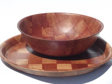 Retro 60s 70s vintage weavewood serving pieces, salad bowl and round tray