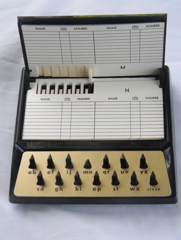Retro 60s card index for contacts, mid century vintage desk accessory